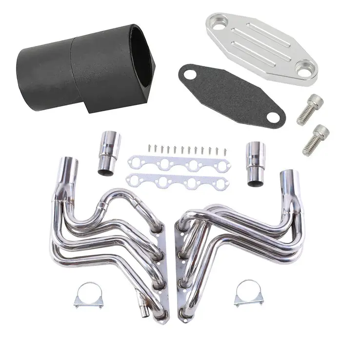 Seguler 1987-1996 5.8L Ford F150 F250 Bronco V8 Long Tube Header & Simulator Eliminator/Block Off Plate Egr Valve Delete Kit 1