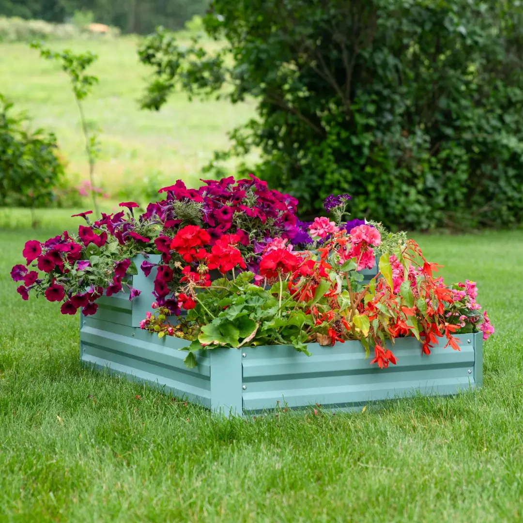 2-Tier Steel Raised Garden Bed - 17.5 In H - Green 1