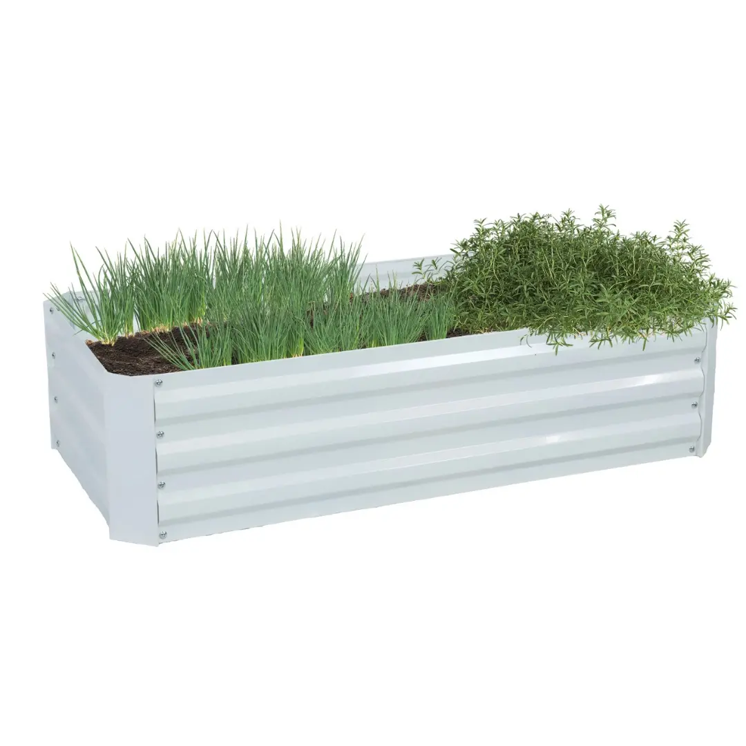 Rectangle Steel Raised Planter Bed - 4' X 2' - White 1