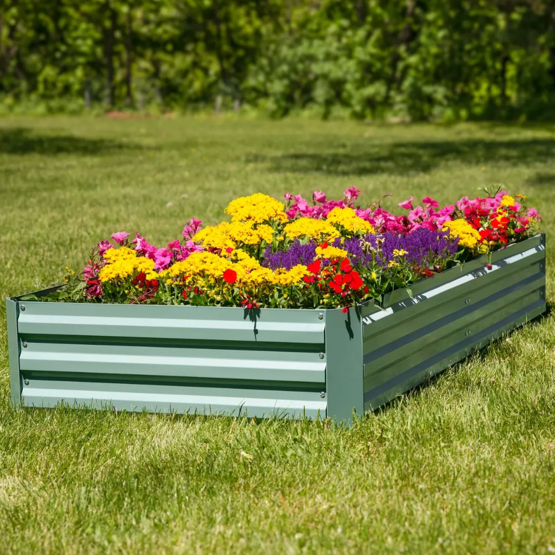 Steel Rectangle Raised Garden Bed - 4' X 8' - Green 1