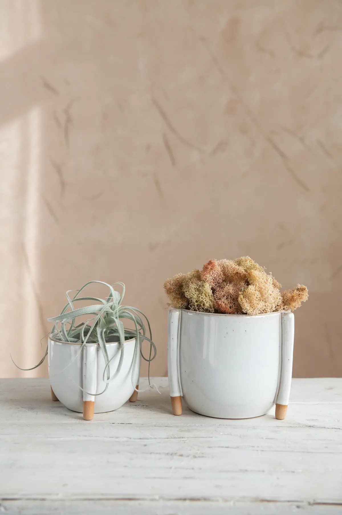 Small Stoneware Footed Planter With Reactive Glaze 1