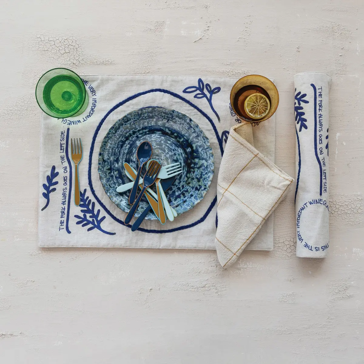 Woven Cotton & Linen Embroidered Placemat 1