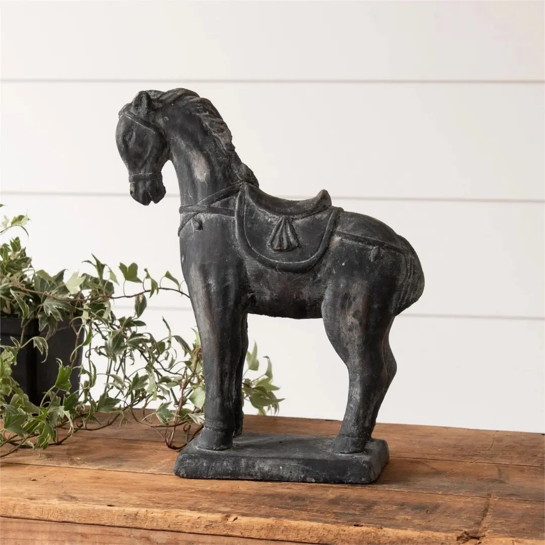 Black Distressed Cement Horse 1
