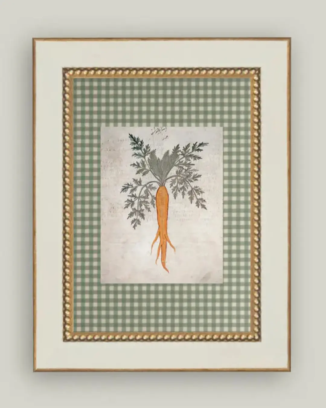 Garden Carrot Framed Antique Art, 7X9" 1