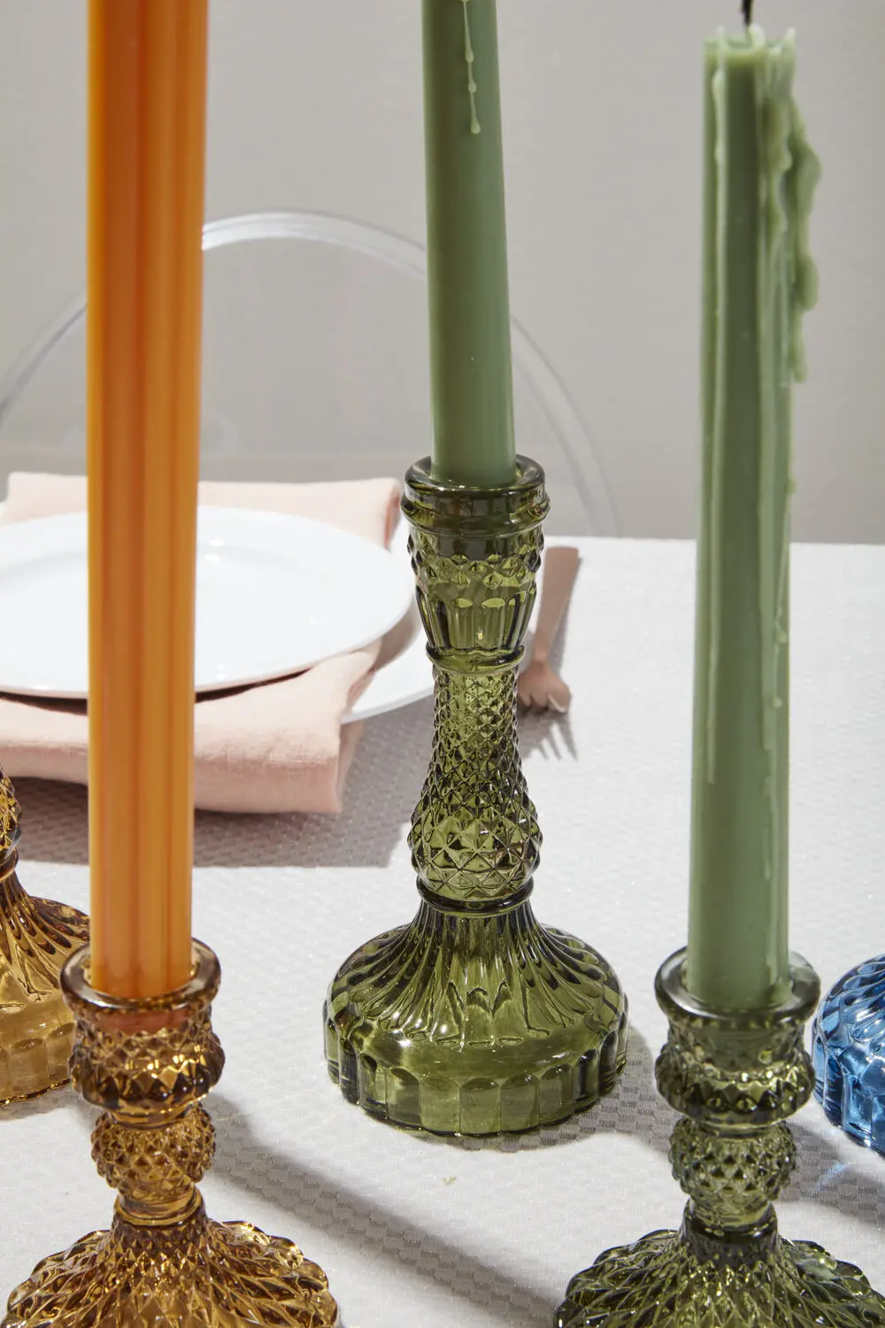 Gillian Glass Candlestick Holder, Green, Large 1