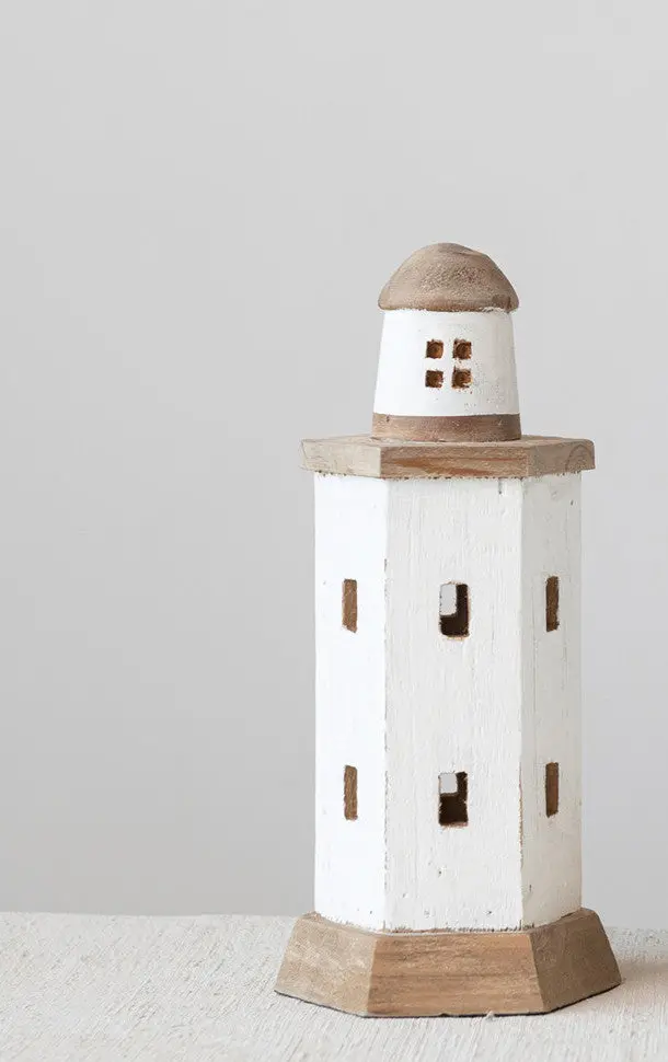 Wood Lighthouse, White & Natural, Small 1
