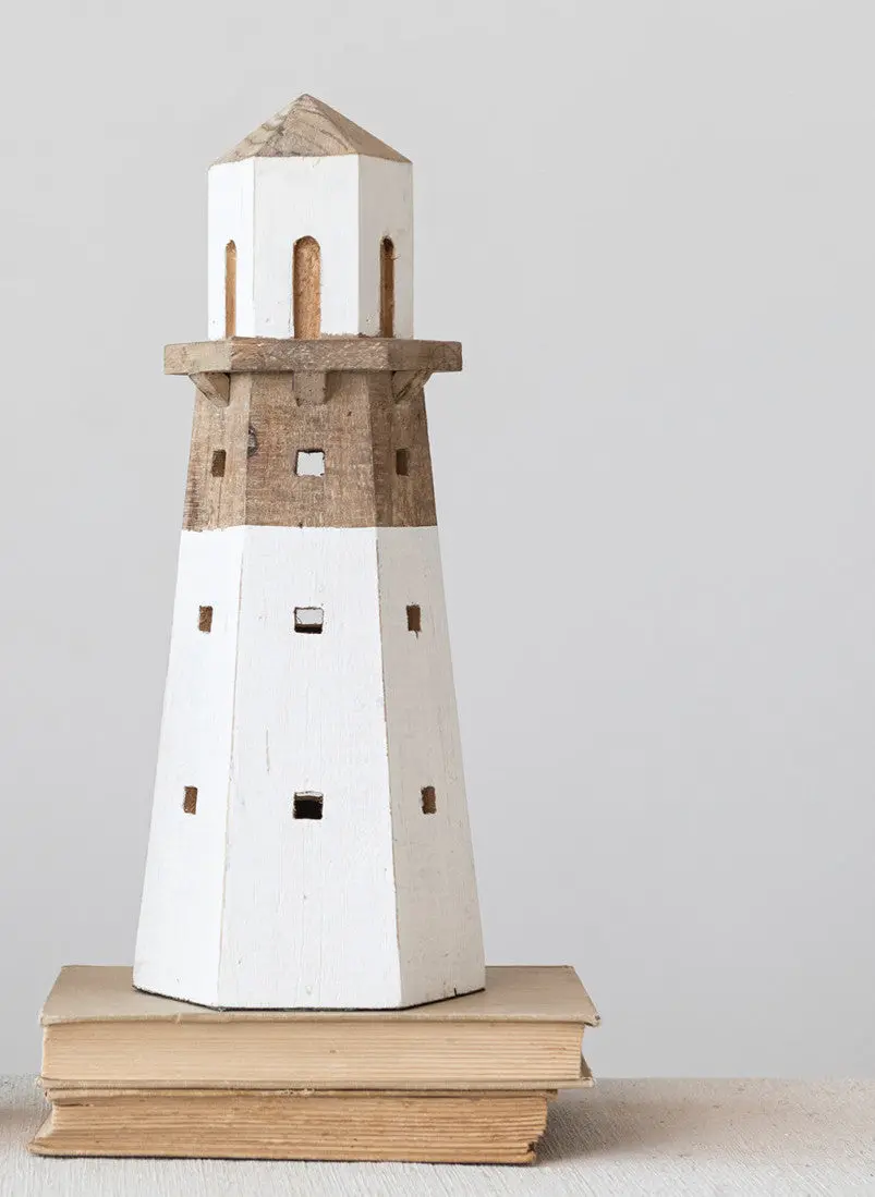 Wood Lighthouse, White & Natural, Large 1