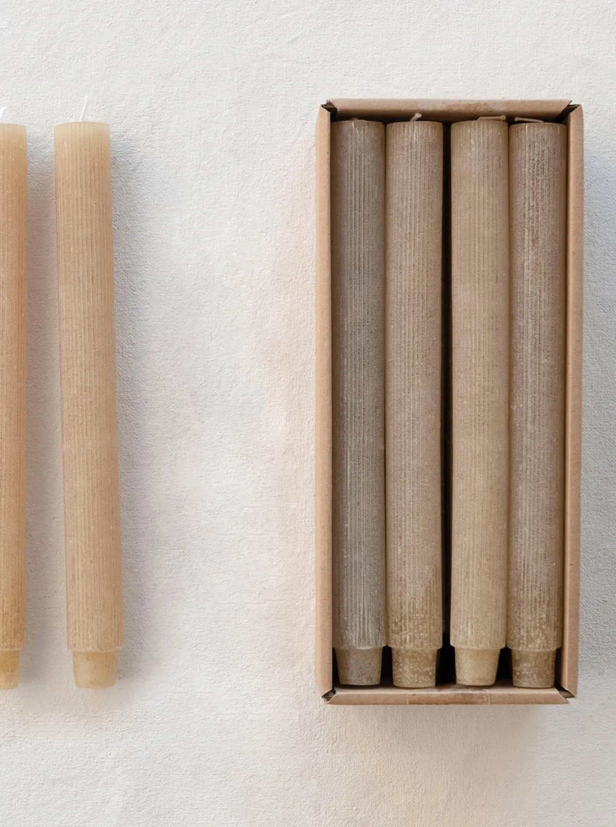 Linen Unscented Pleated Taper Candles, Set Of 12 1
