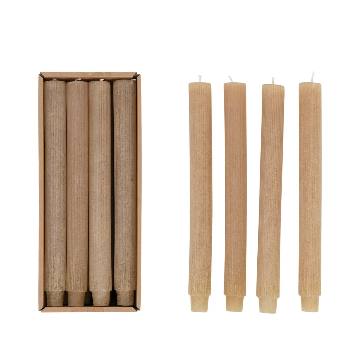 Linen Unscented Pleated Taper Candles, Set Of 12 2