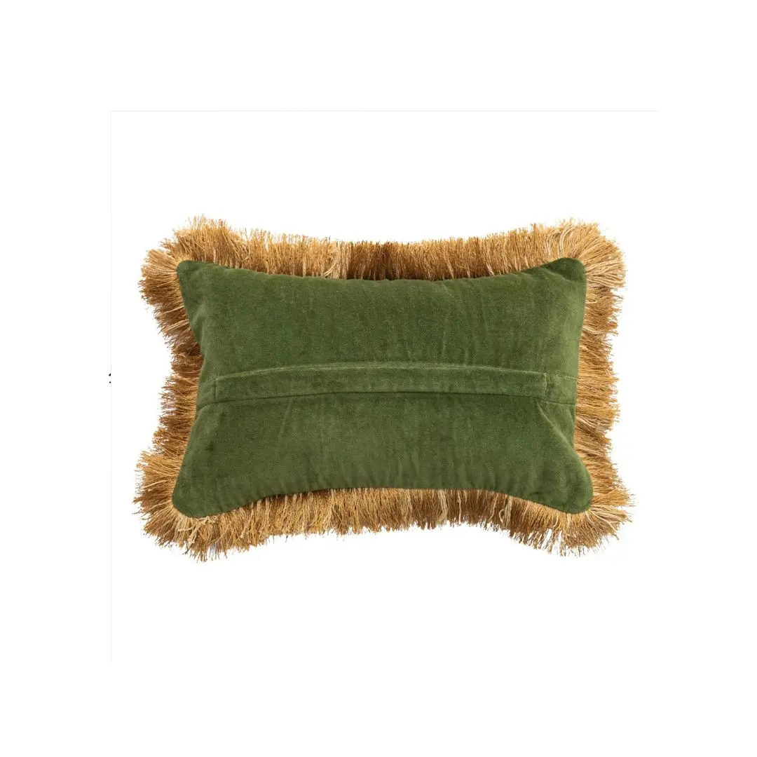 Fabric Blend Jacquard Lumbar Pillow W/ Brocade Pattern, Fringe 2