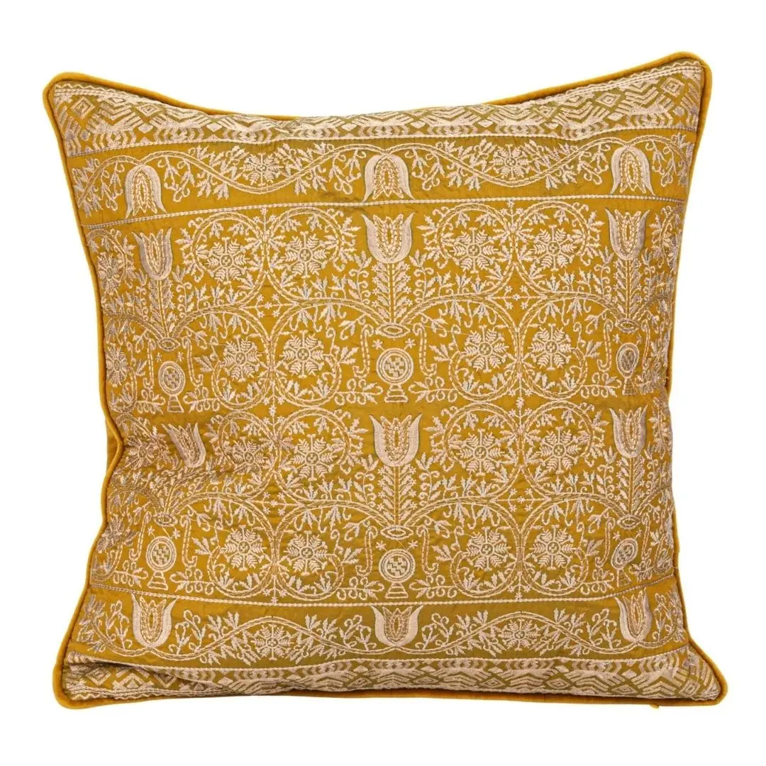 18" Square Cotton Velvet Embroidered Pillow 1