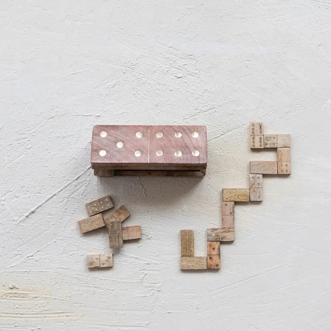 Handmade Mango Wood & Inlaid Brass Dominoes In Mango Wood 1