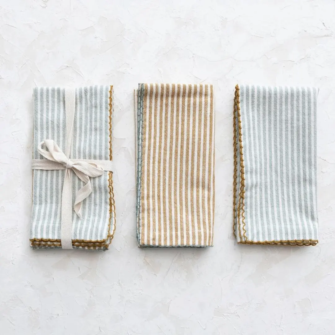 Cotton Napkins W/ Stripes, 2 Colors, Set Of 4 1