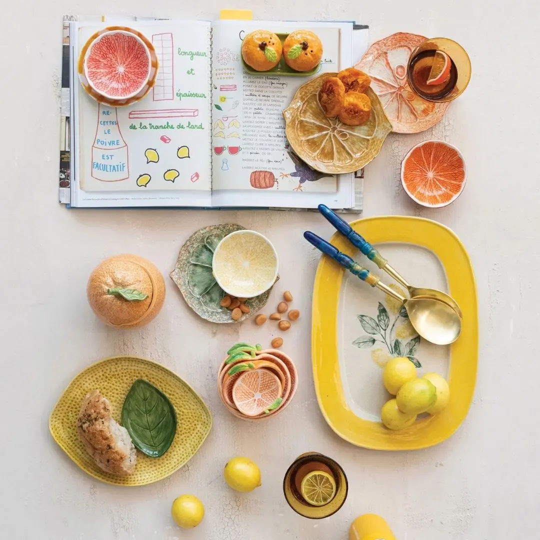 Stoneware Plate With Lemons, Reactive Crackle Glaze 1