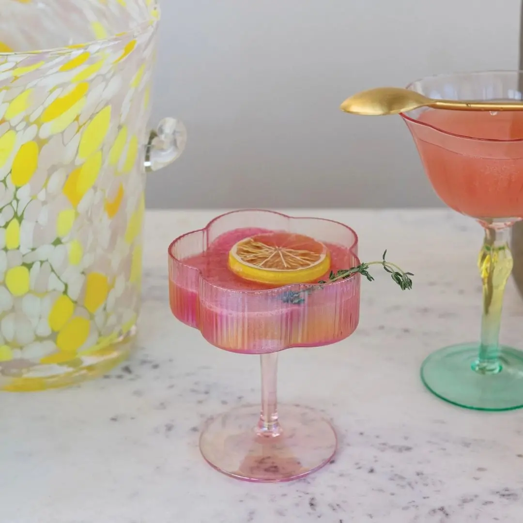 6 Oz. Pleated Flower Shaped Stemmed Coupe Glass 1