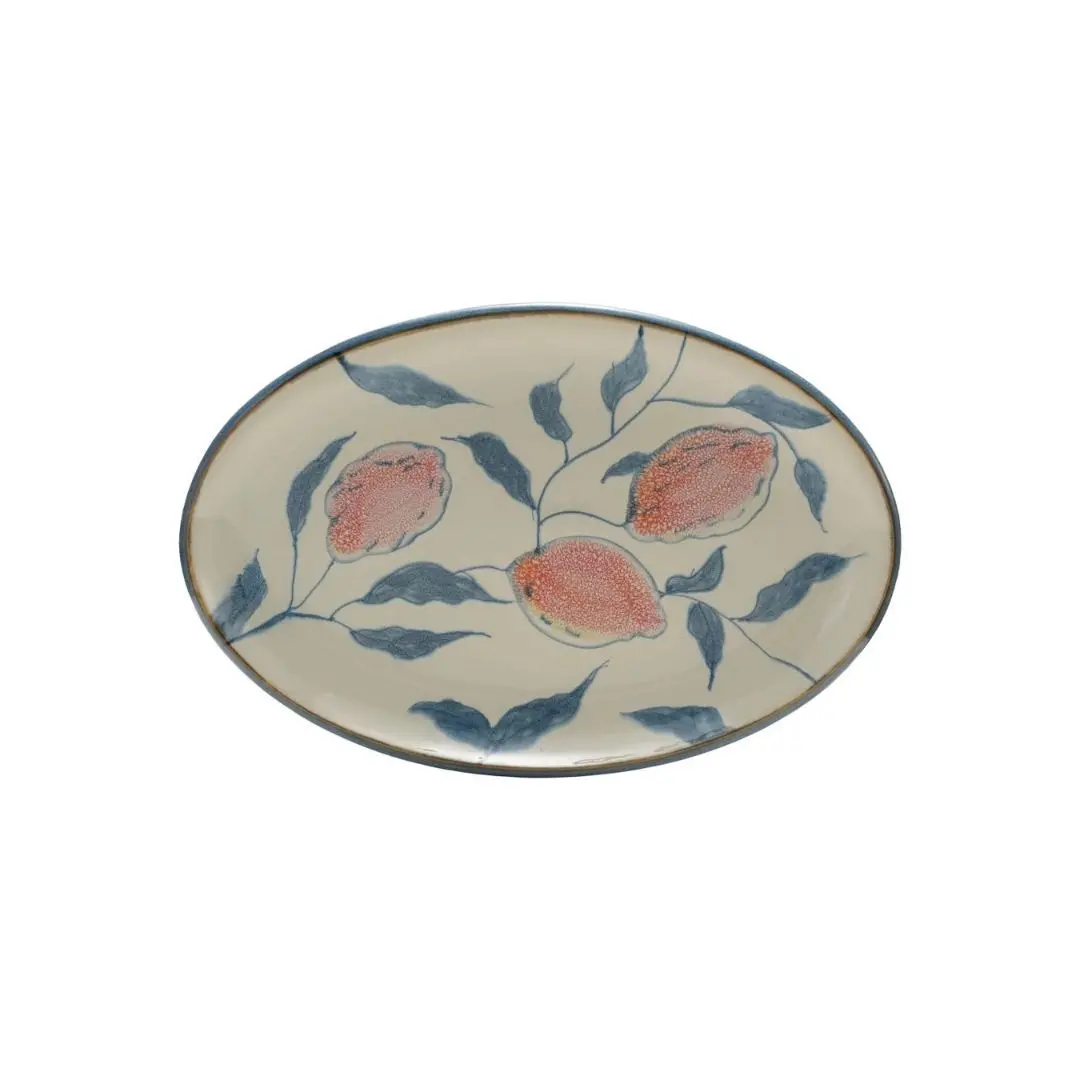 Oval Hand-Painted Stoneware Platter With Lemons 1