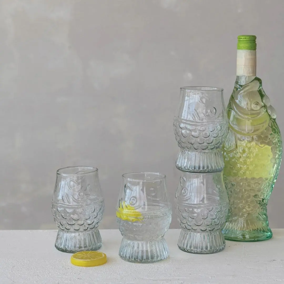 12 Oz. Pressed Glass Fish Shaped Drinking Glass 1