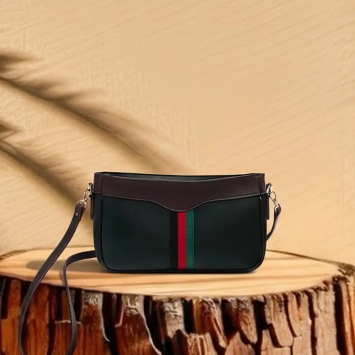 Riviera Stripe Bag Black & Maroon 1