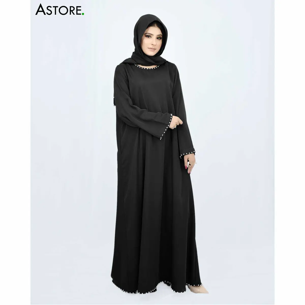Sheer Pearl Abaya ( Black) 1