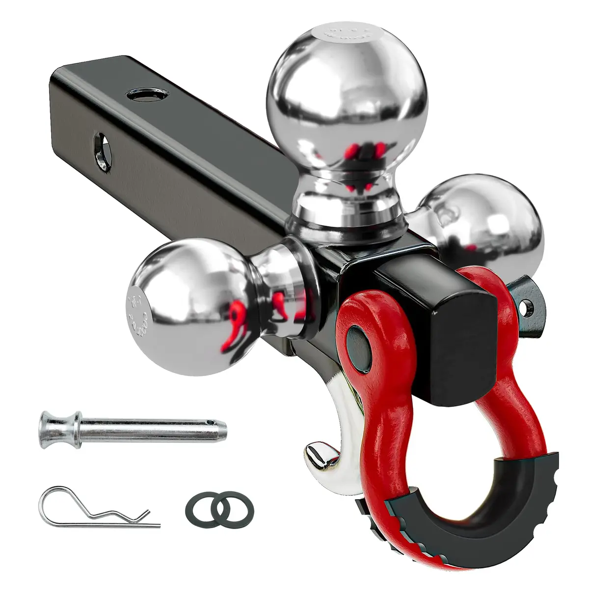 Seguler Tri-Ball Trailer Hitch For 2" Receiver 1-7/8", 2", 2-5/16" Balls Swivel Shackle W/ Lock Pin 1