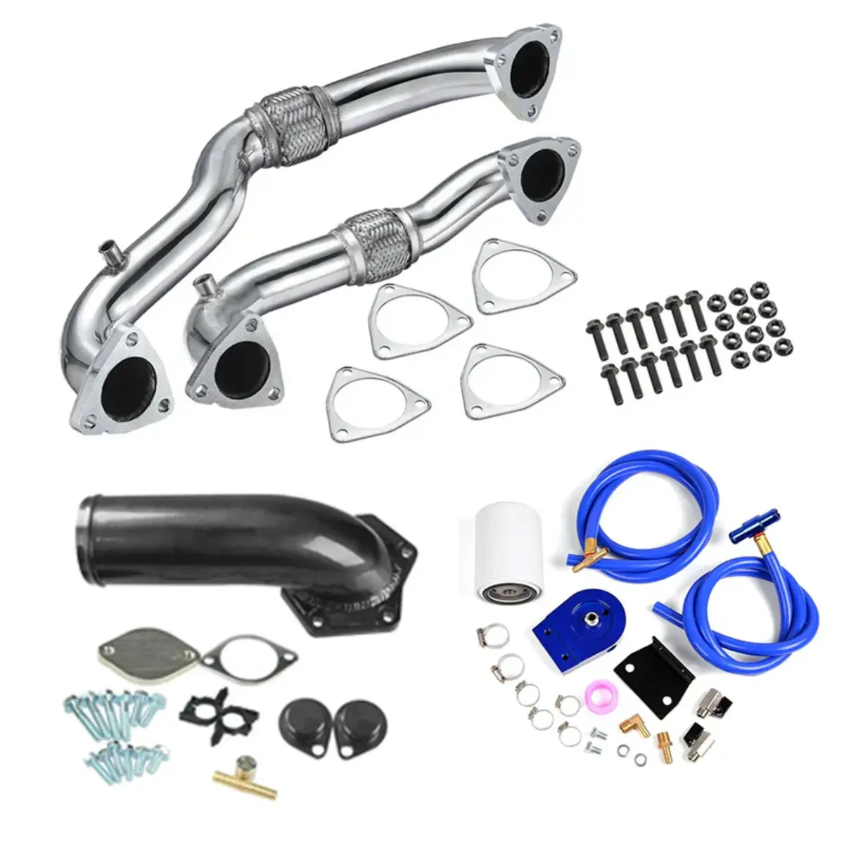 Egr Delete Kit Exhaust Bypass Up Pipe & Coolant Filtration For 2008-2010 Ford 6.4L Powerstork 1