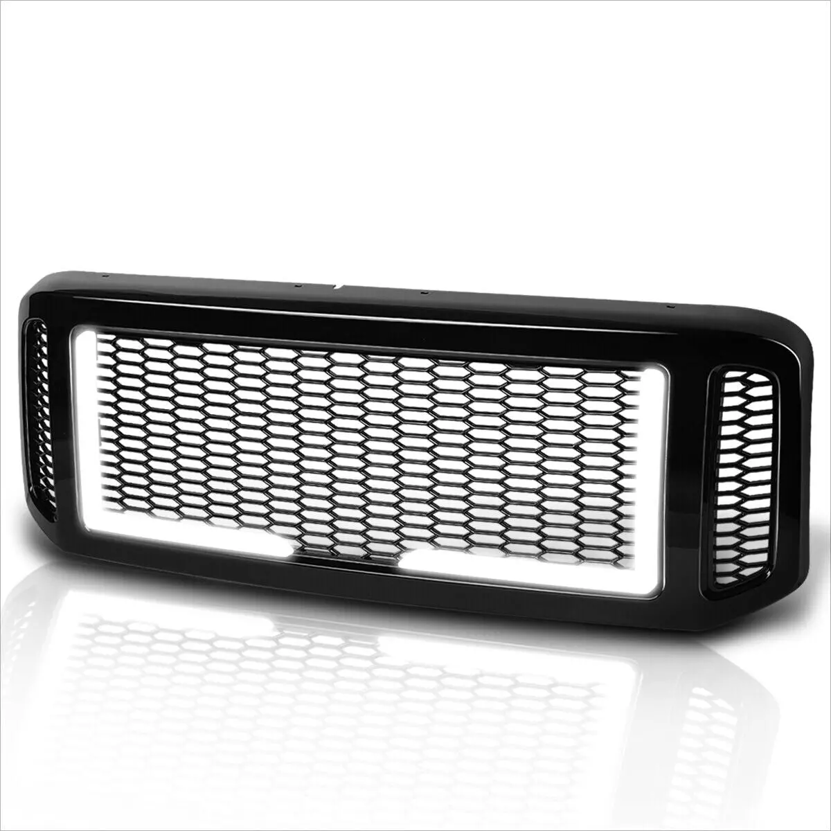Front Bumper Grille Frame W/Led Light Bar For 2005-2007 Ford F250-F550 Sd Honeycomb Grill 1