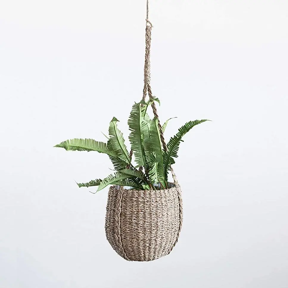 8" Round Hand Woven Hanging Seagrass 1
