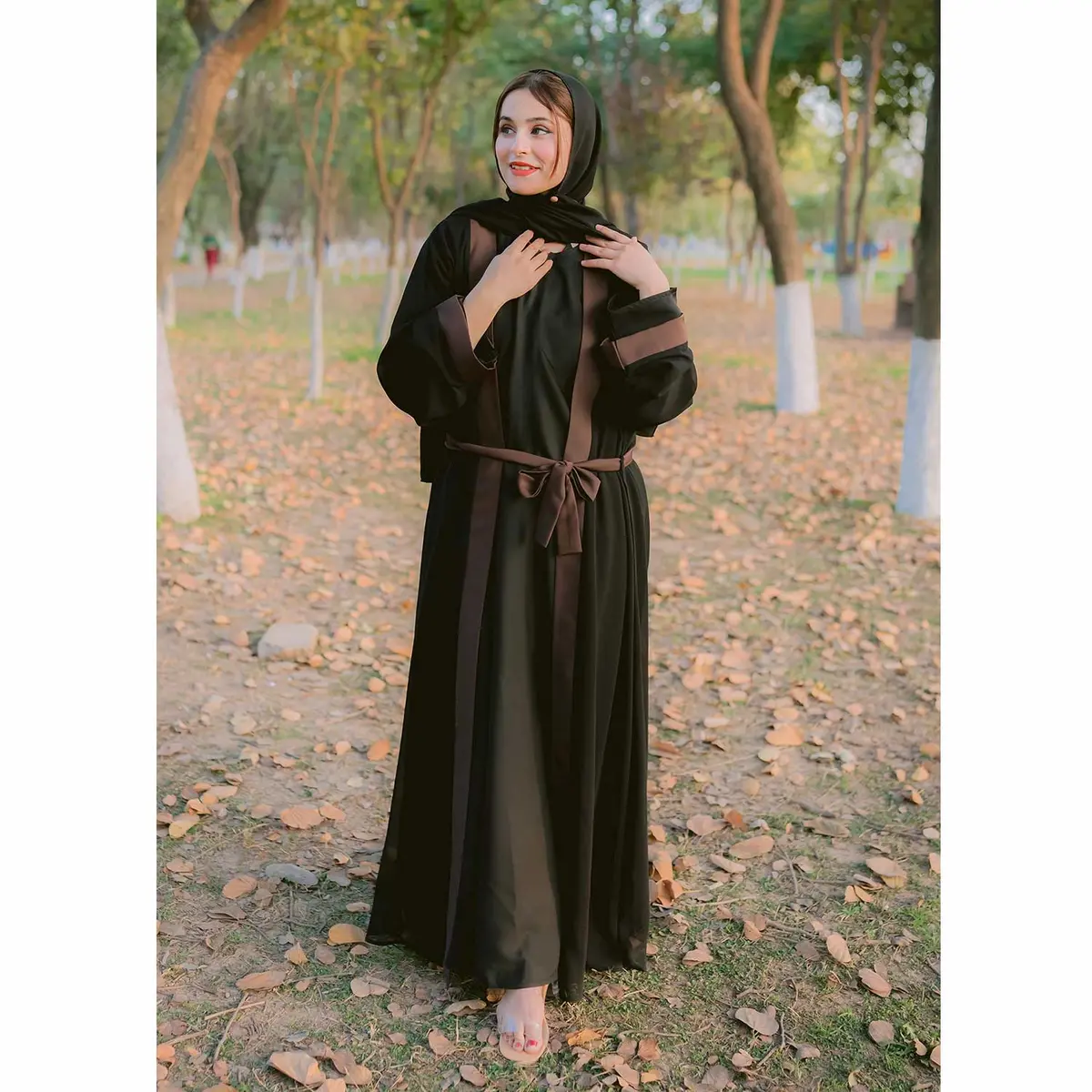 Black & Brown Front Open Abaya 1