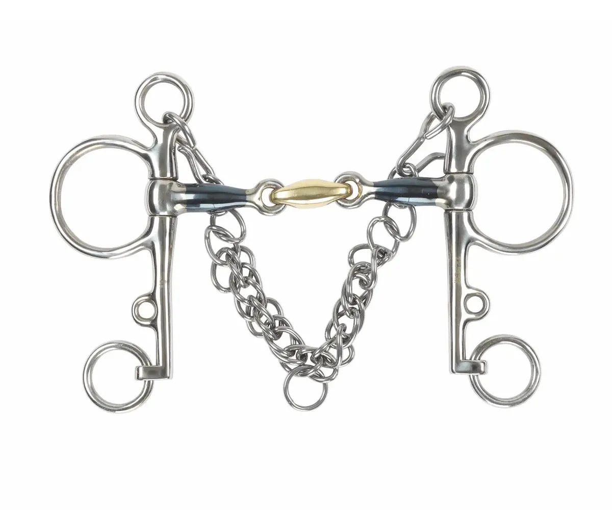 Shires Blue Sweet Iron Pelham With Brass Lozenge Bit 1