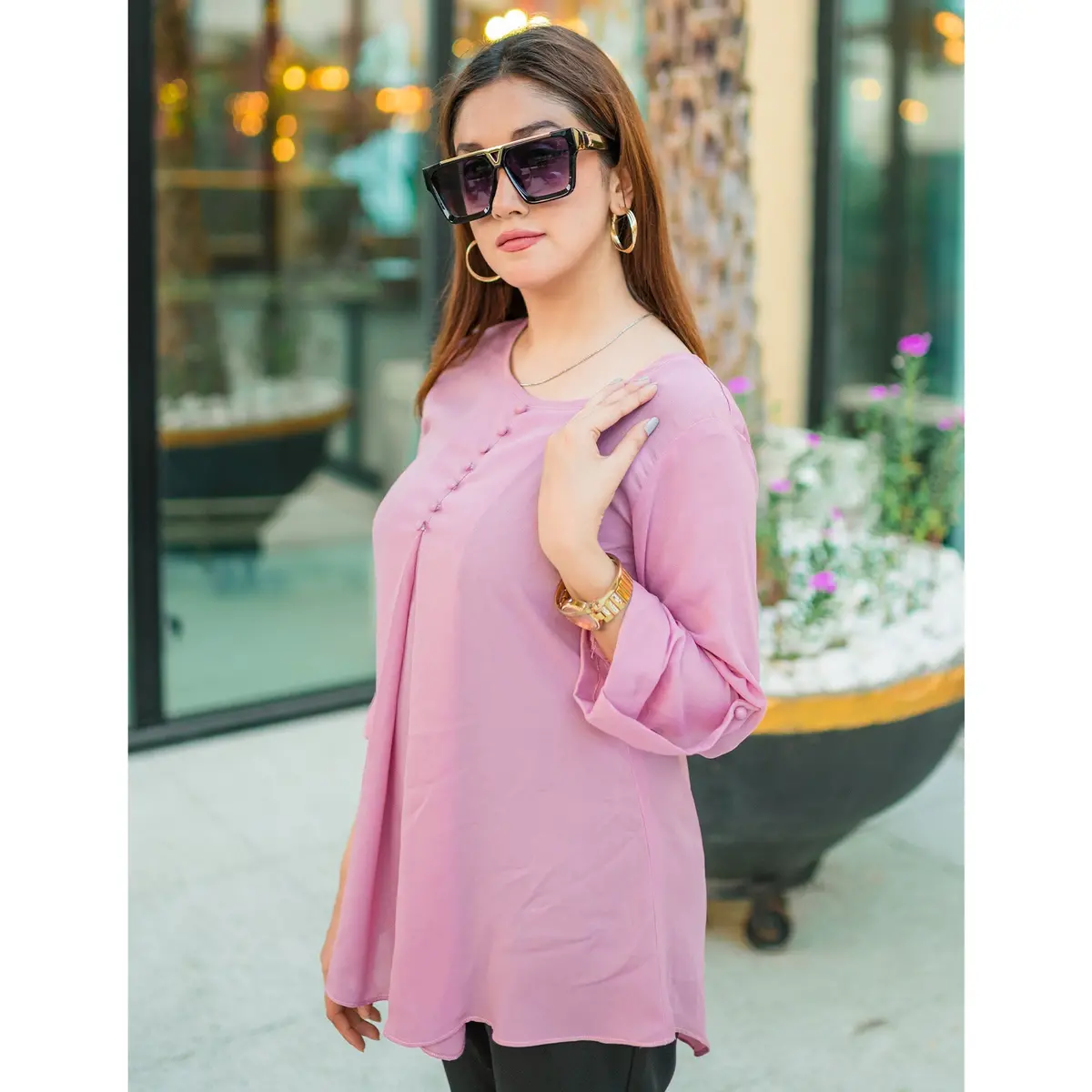 Button Down Top Shirt (Pink) 1