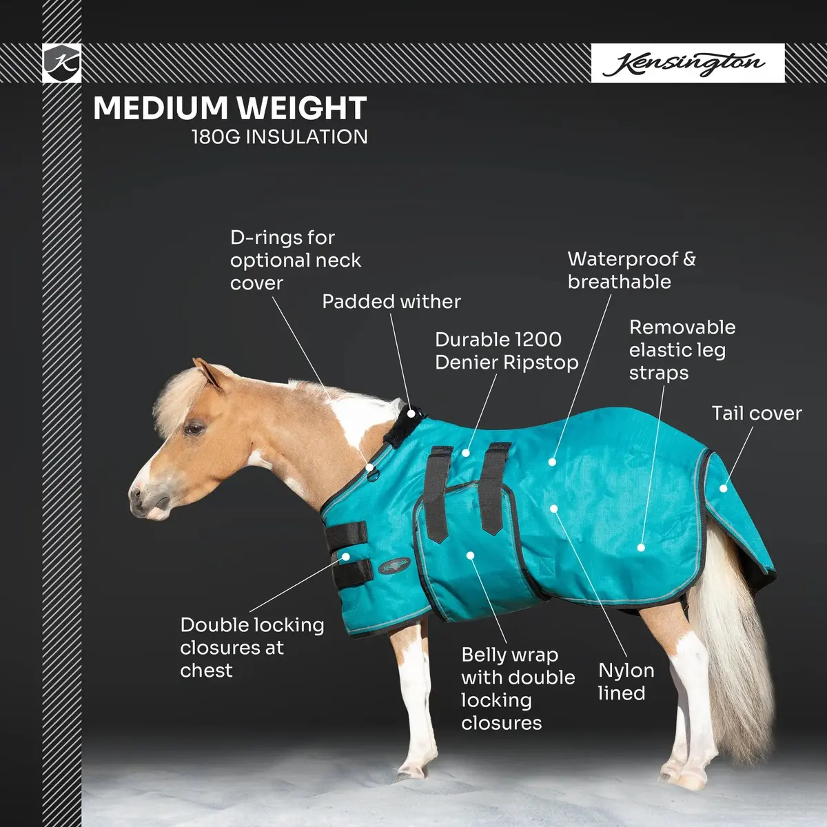 Mini 180G Medium Weight Horse Winter Turnout Blanket - Waterproof & Breathable 17