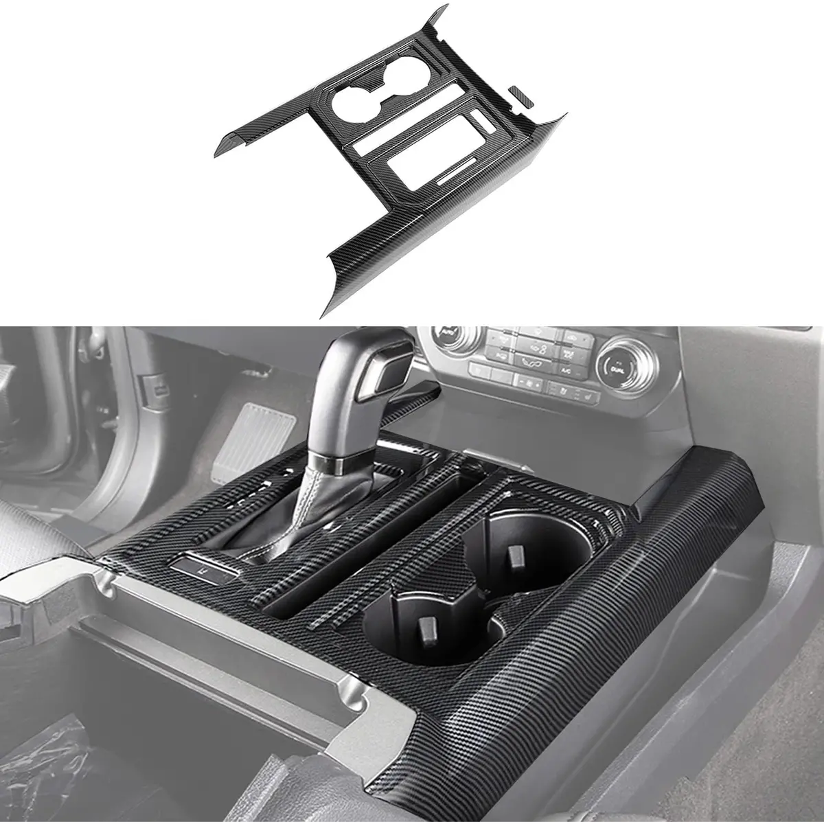 Carbon Fiber Center Console Gear Shift Cup Holder Trim For 2015-2020 Ford F150 1