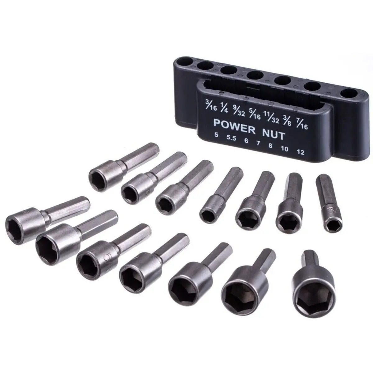 Power Nut Driver Bit Set Dual 1/4" Quick Change Sae & Metric Mm Impact Detent Shank 14Pcs 1
