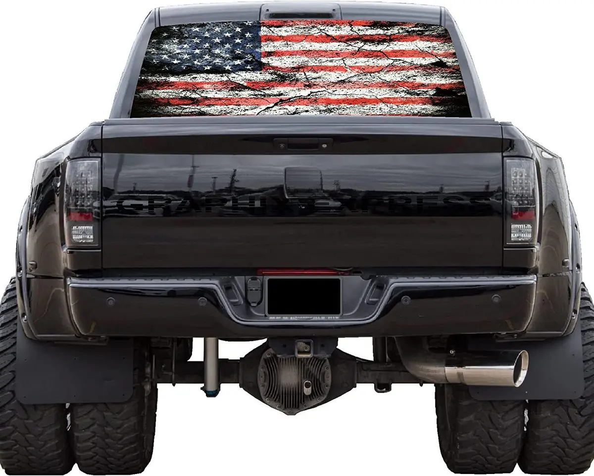 Truck Back Window Graphics American Flag (P530) See Through Rear Decal Wrap Tint 1