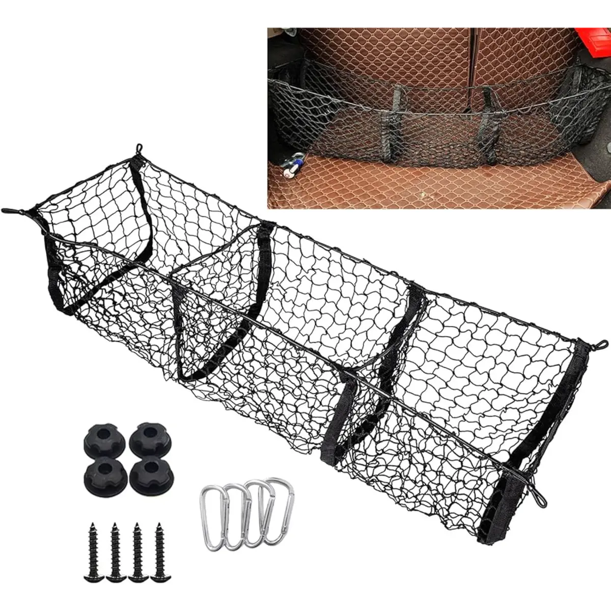 Cargo Storage Mesh Net, 3 Pocket Cargo Net Trunk Bed Organizer For Car Suv Van Trunk Pickup Truck 1