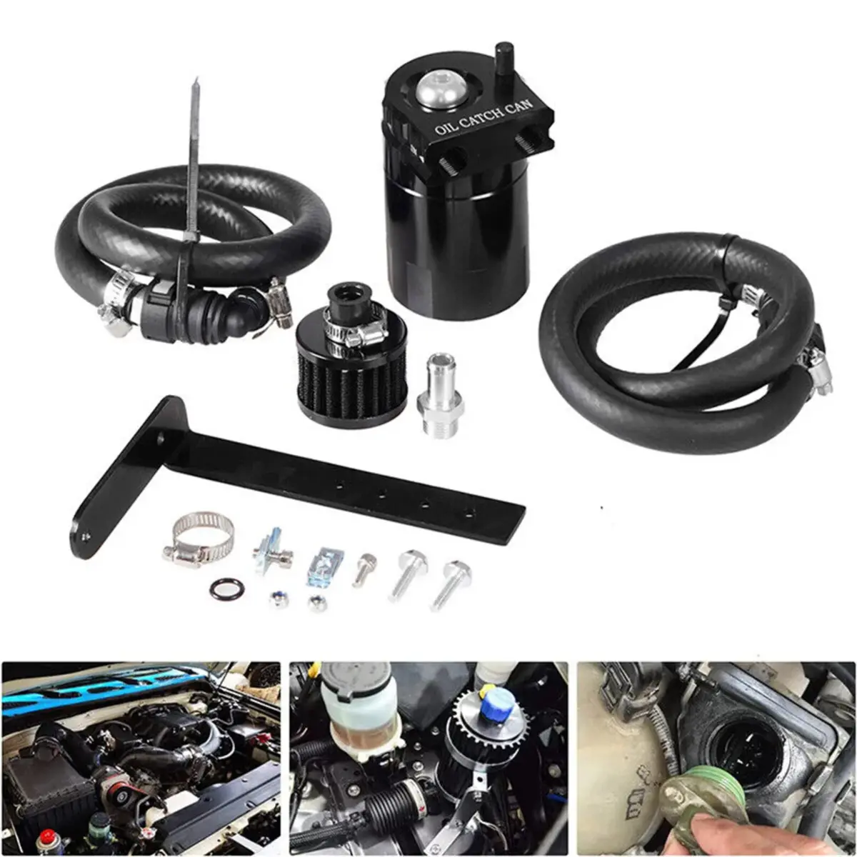 400Ml Oil Catch Can Kit Universal Baffled Aluminum Oil Trap Reservoir Fuel Catch Tank With Air Filter Red Black Blue Silvery 1