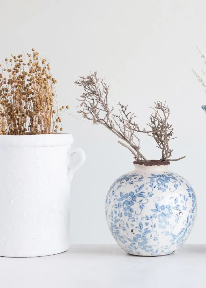 Terracotta Vase With Transferware Pattern 1