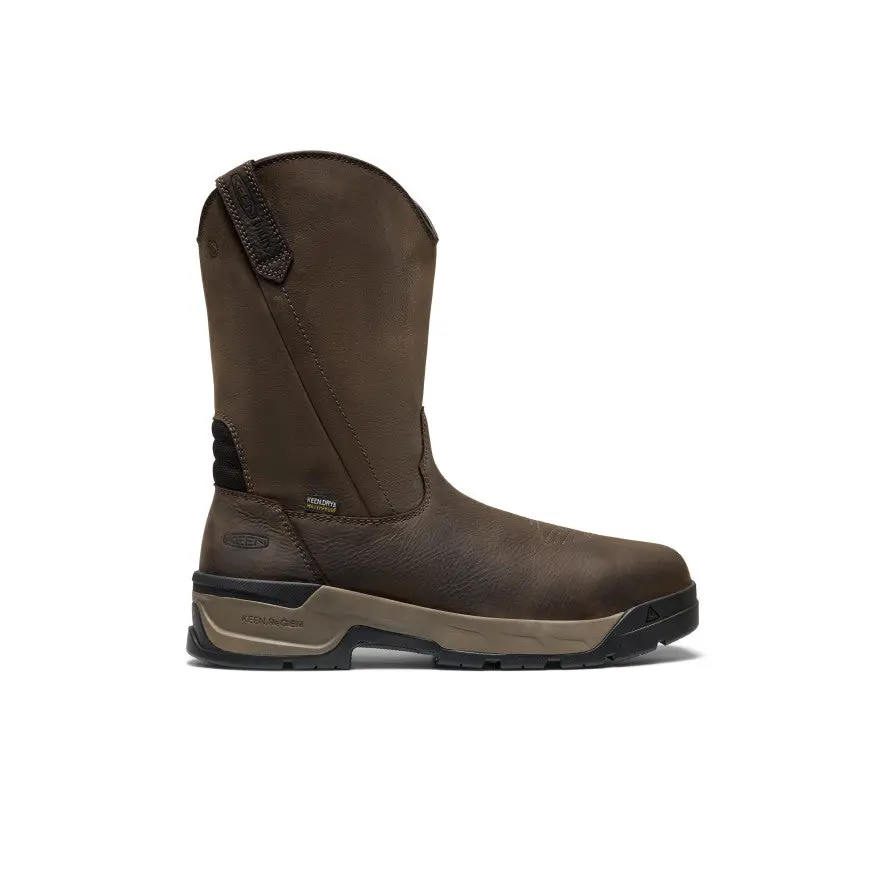 Men's Flatland Pull-On Waterproof Work Boot (Carbon Toe)  |  Dark Brown/Black 1
