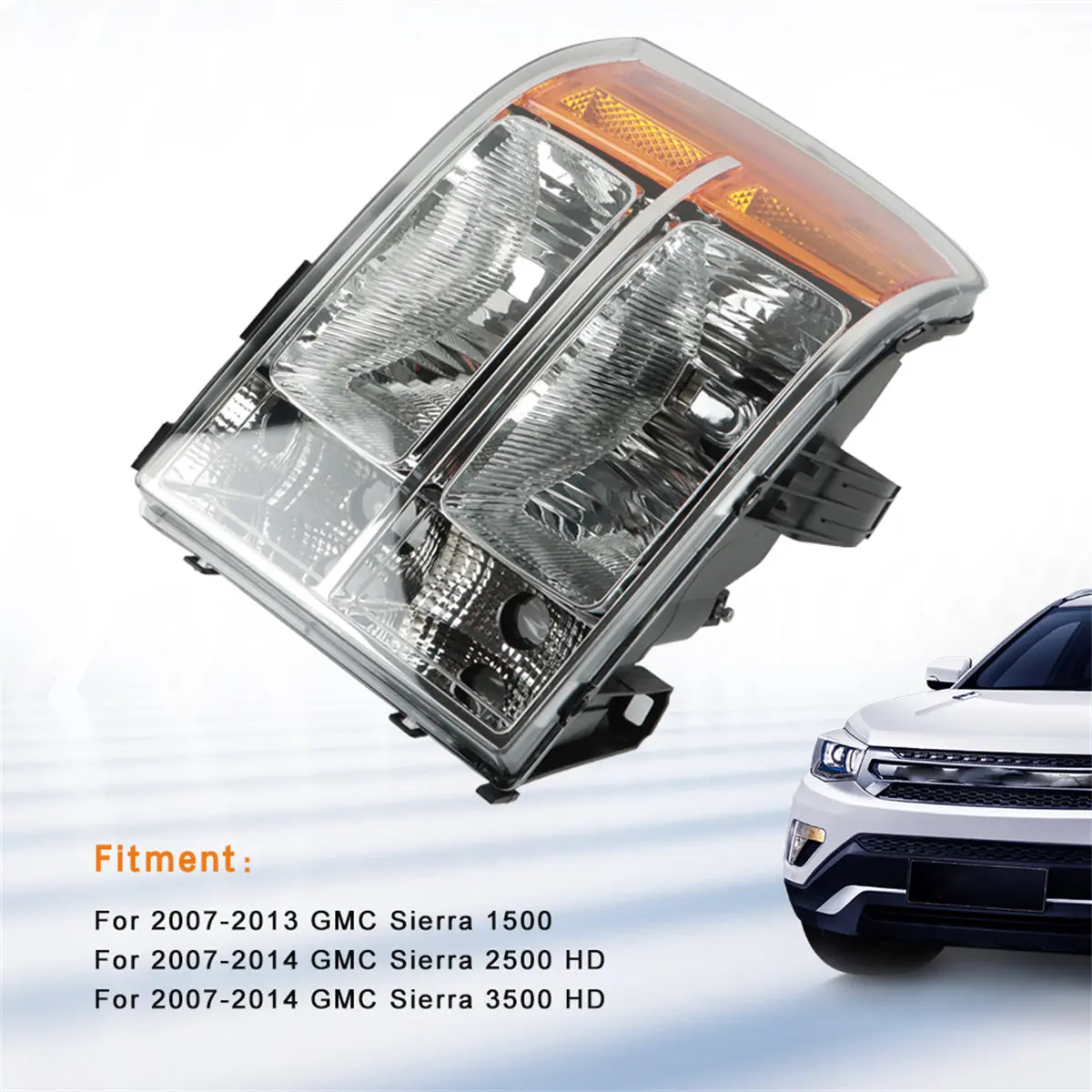 Daysyore Halogen Chrome Headlight Assembly For 2007-2013 Gmc Sierra 1500 Lh+Rh 2