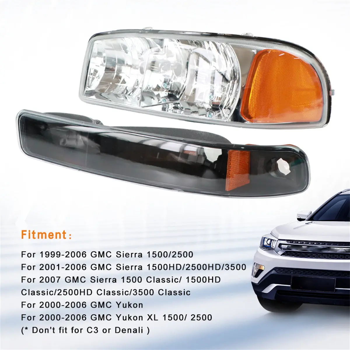 Daysyore 2Pcs Headlight Assembly For 1999 To 2007 Gmc Sierra/Yukon 2
