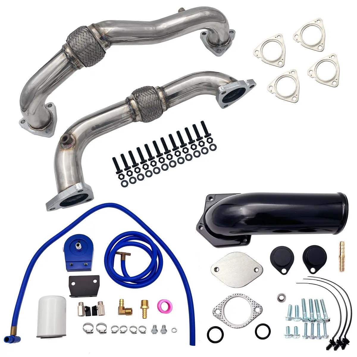 Seguler 2008-2010 6.4L Ford Powerstork Bypass Exhaust Up Pipes & Coolant Filtration System & Filter Egr Valve Delete Kit 1