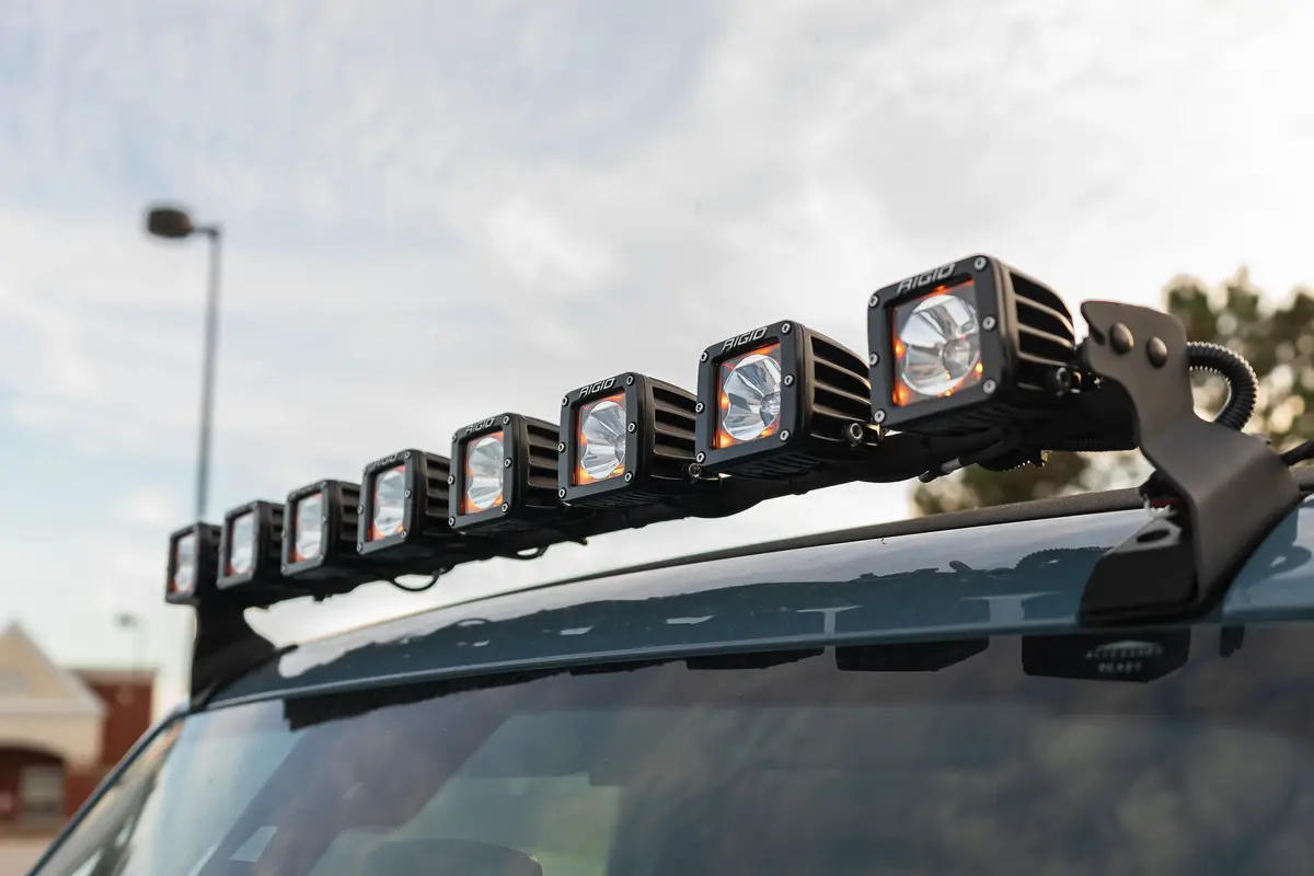 Spv Parts 2021+ Ford Bronco Roofline High Mount Kit W/ 40" Rigid Radiance+ Sr Light Bar, (8) Radiance Pods Or (8) 4" 360 Lights & Hidden Harness 2