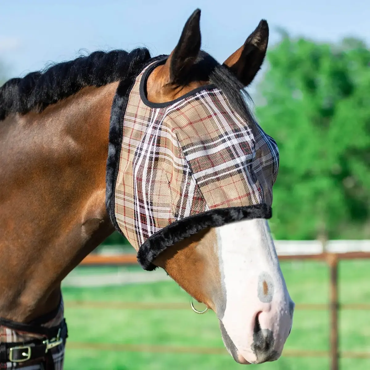 Fly Mask With Fleece Trim & 73% Uv Protection - Open Top Design 1
