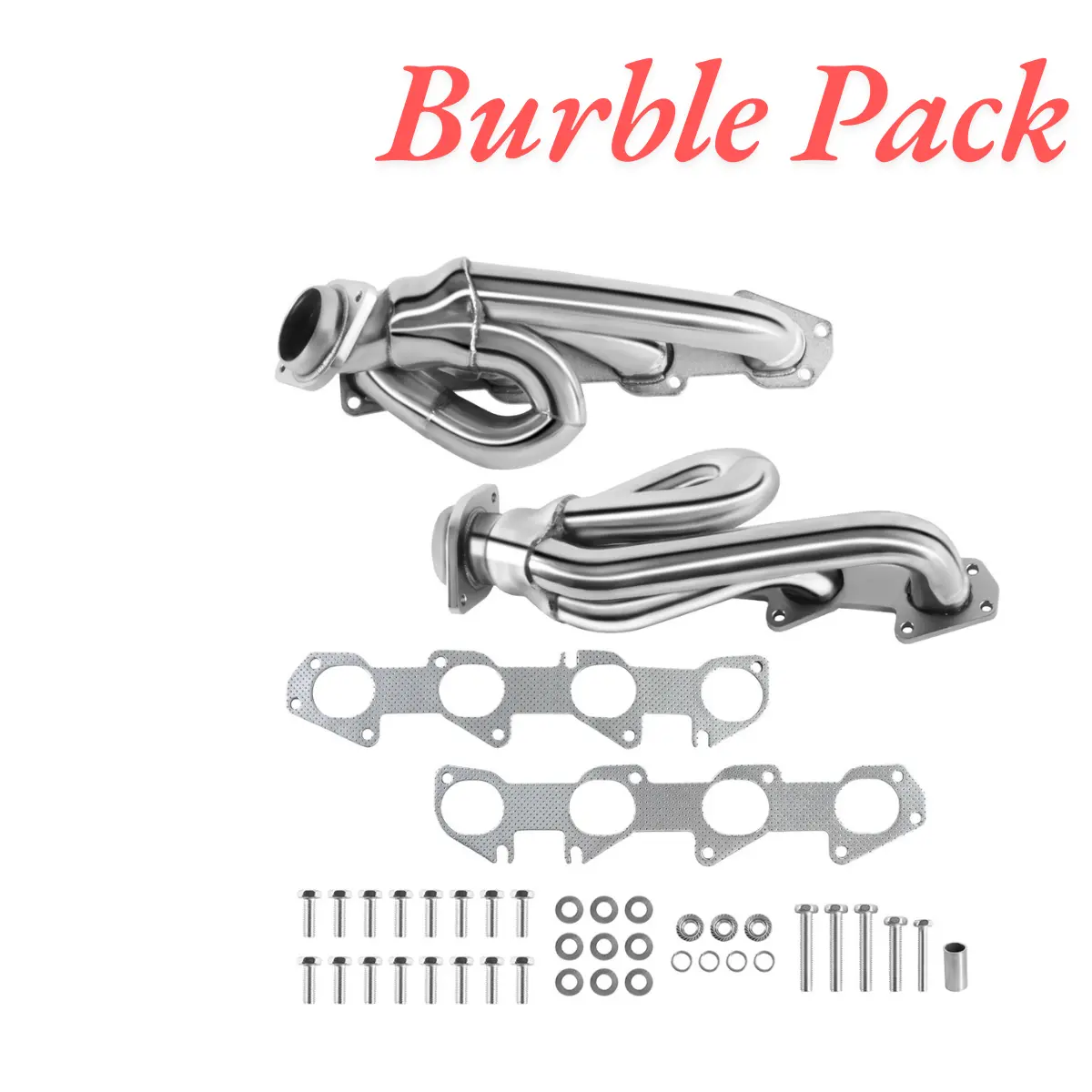 Burble Pack Exhaust Short Header For 2009-2018 Hemi 5.7L Dodge Ram 1500 Manifold (Silver Polished) 1