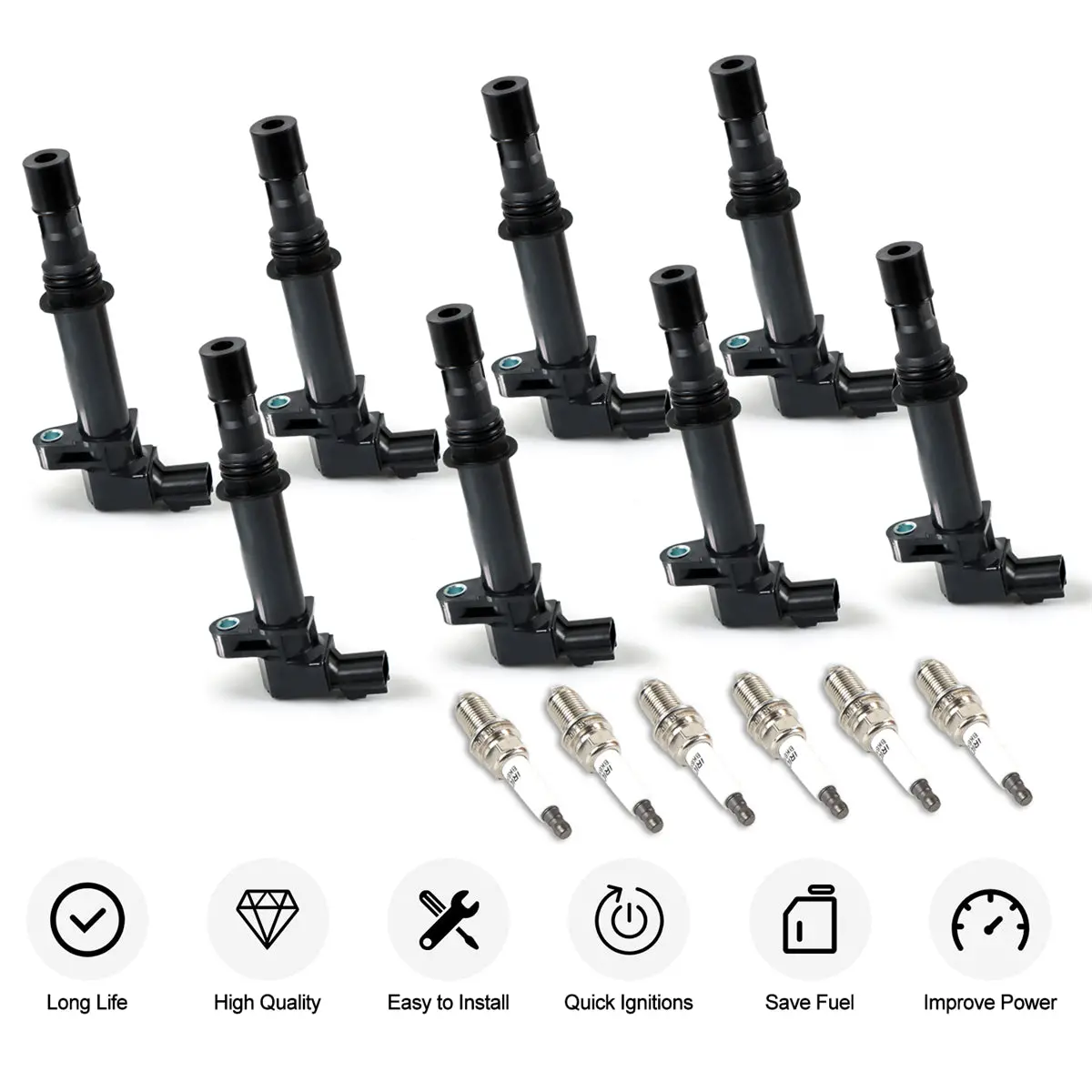 Daysyore 8Pcs Ignition Coils +8Pcs Iridium Spark Plugsfor Dodge Jeep 4.7L Uf270 Uf297 2