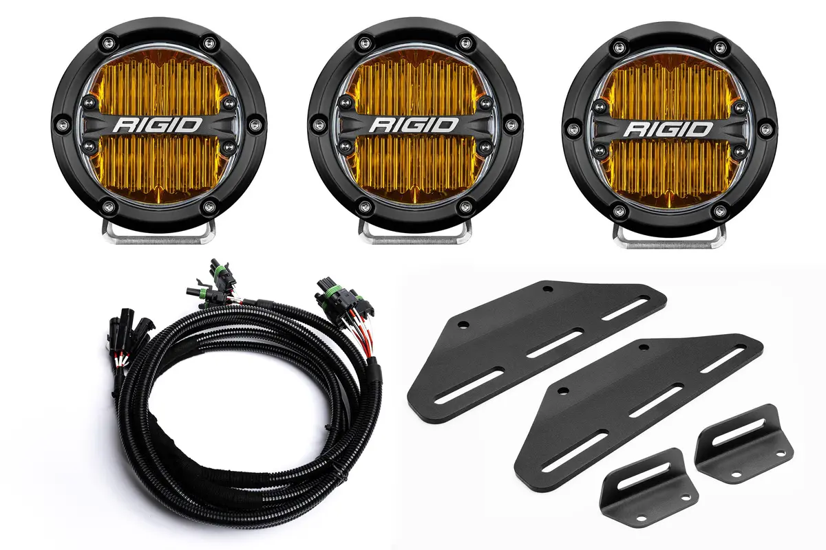 Spv Parts 2024+ Raptor Modular Bumper - Rigid 360 Round 4 Inch Triple Post Light Kit W/ Rgbw Backlight - Including Brackets/Harness 8
