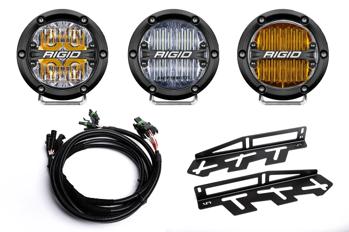 Spv Parts 2017-2020 Ford F-150 Raptor Rigid Round 360 Series Triple Fog Light Kit Including Brackets (Front Only) - Led Lights 4