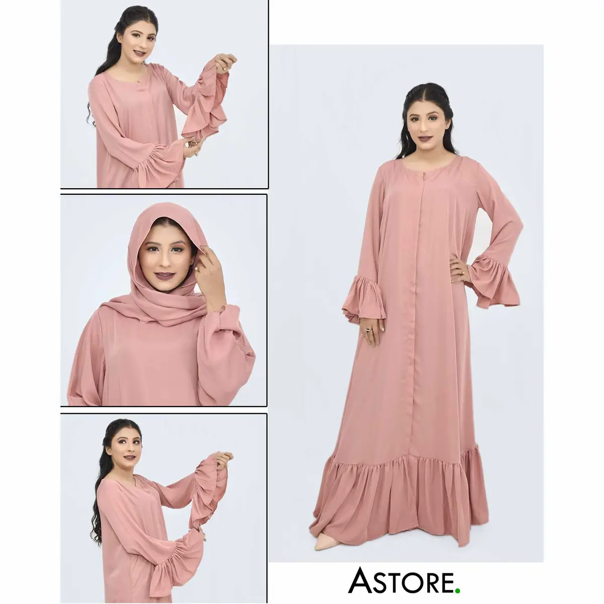 Pleated Maxi Abaya (Pink) 1
