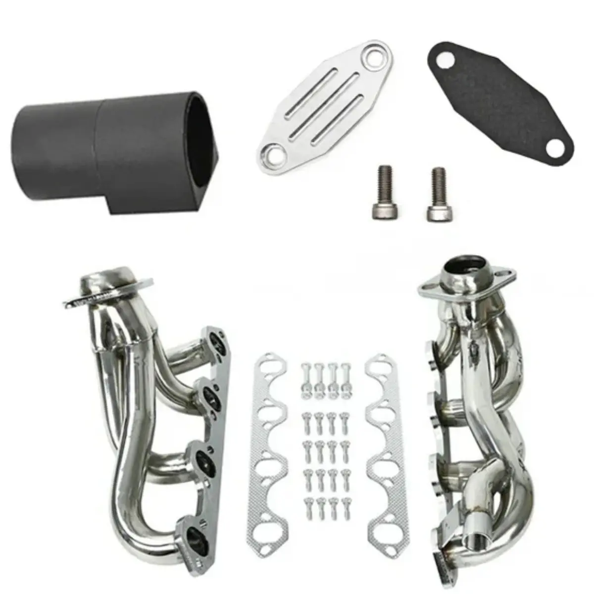 Exhaust Header Manifold & Simulator Eliminator/Block Off Plate Egr Valve Delete Kit For 1987-1995 5.8L Ford F150 Bronco V8 1