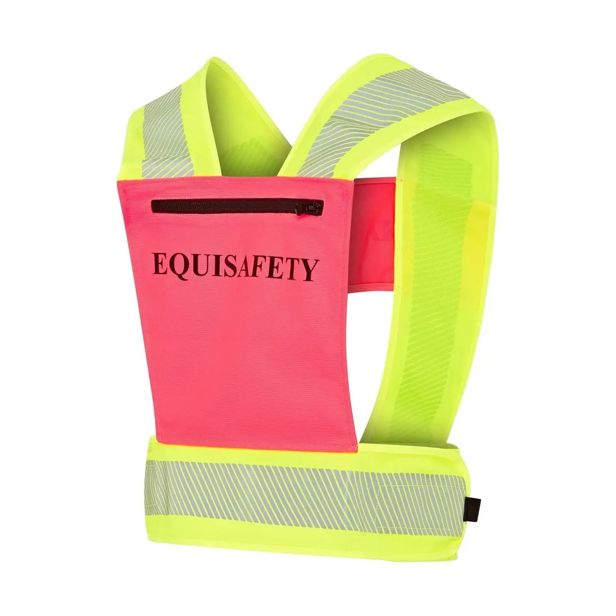 Equisafety Adjustable Reflective Harness With Pocket - Pink/Yellow 1